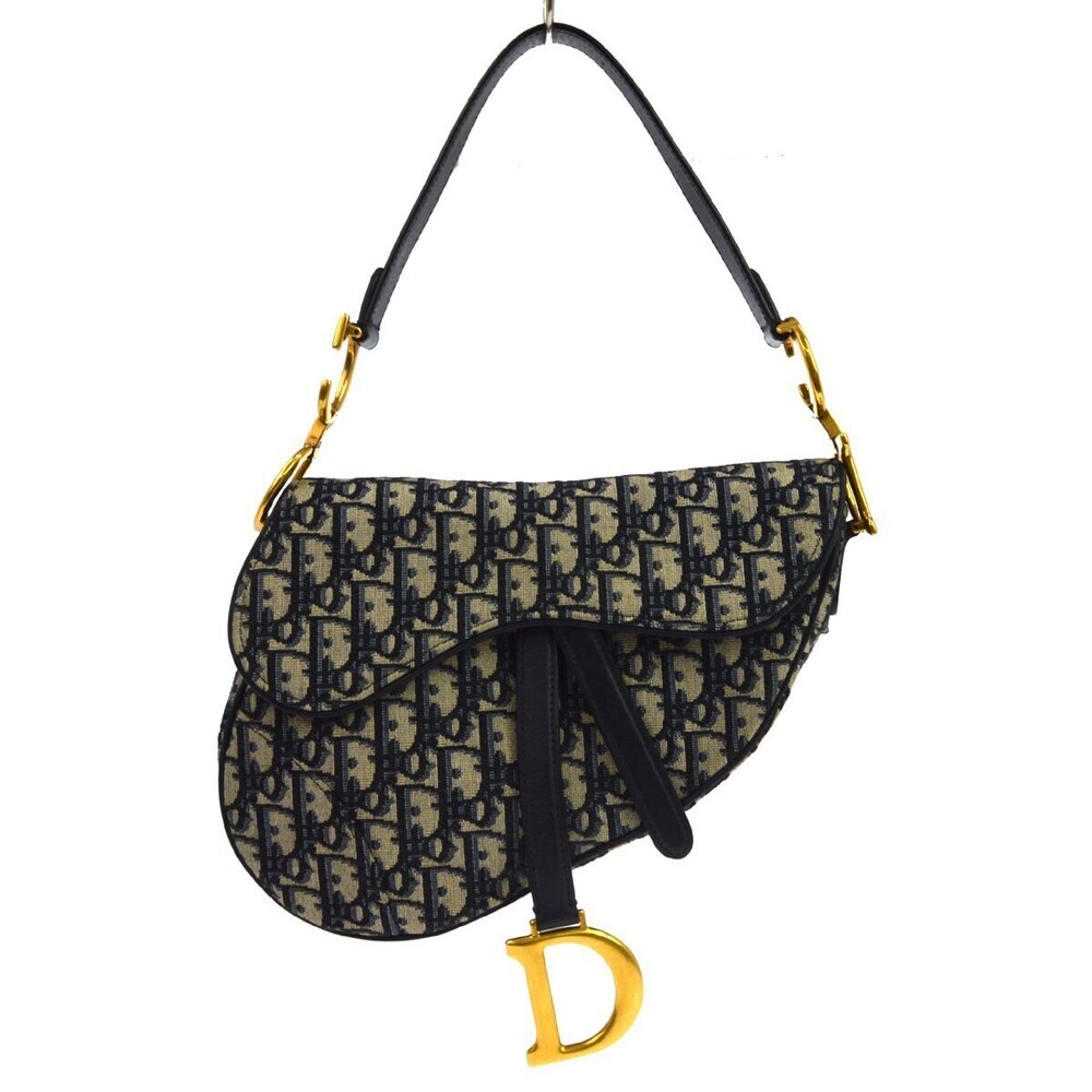 Christian Dior Saddle Handbag with Strap Oblique Canvas Medium